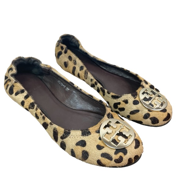 Tory Burch Reva Animal Leopard Print Calf Hair Classic Ballet Flats Shoes - Picture 2 of 16
